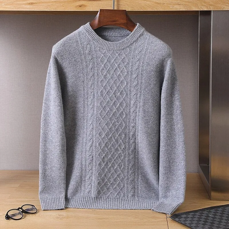 100% Merino Wool Crew Neck Jacquard Sweater