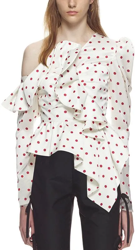 Asymmetric Frill Polka Dot Top