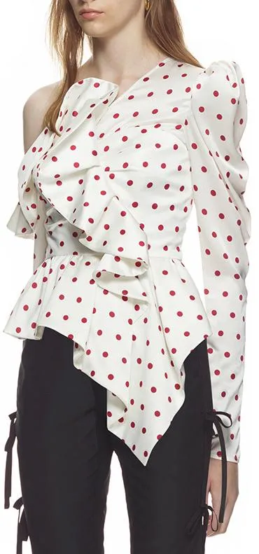 Asymmetric Frill Polka Dot Top