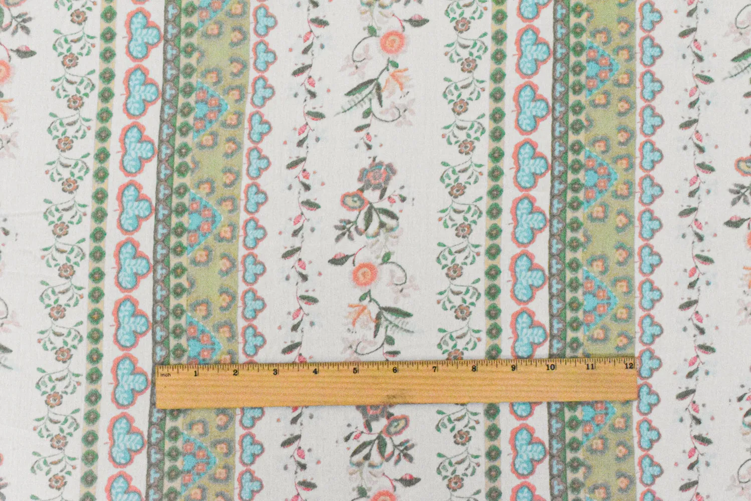 Basic White-Green-Multi Floral Printed Rayon Crepon Woven Fabric