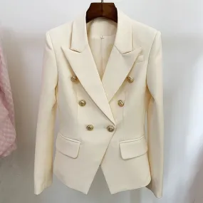 Beige Women's Blazer Formal Double Breasted Buttons Blazer High Quality