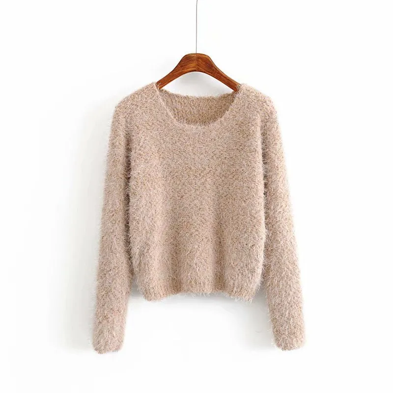 Big Neck Pure Color Mohair Pure Color Crop Sweater