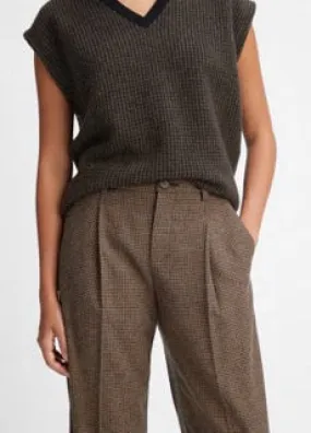 Black and Camel Houndstooth Pleat Front Pant