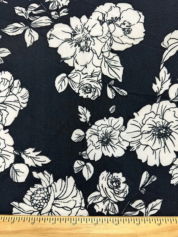 Black Floral Poly Crepe Shirting Fabric