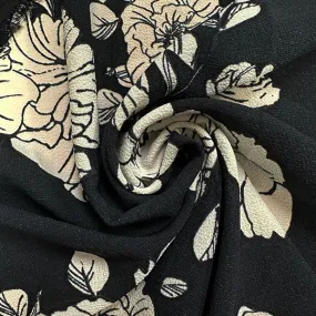 Black Floral Poly Crepe Shirting Fabric