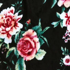 Black-Peach-Multi Floral Printed Velvet Knit Fabric