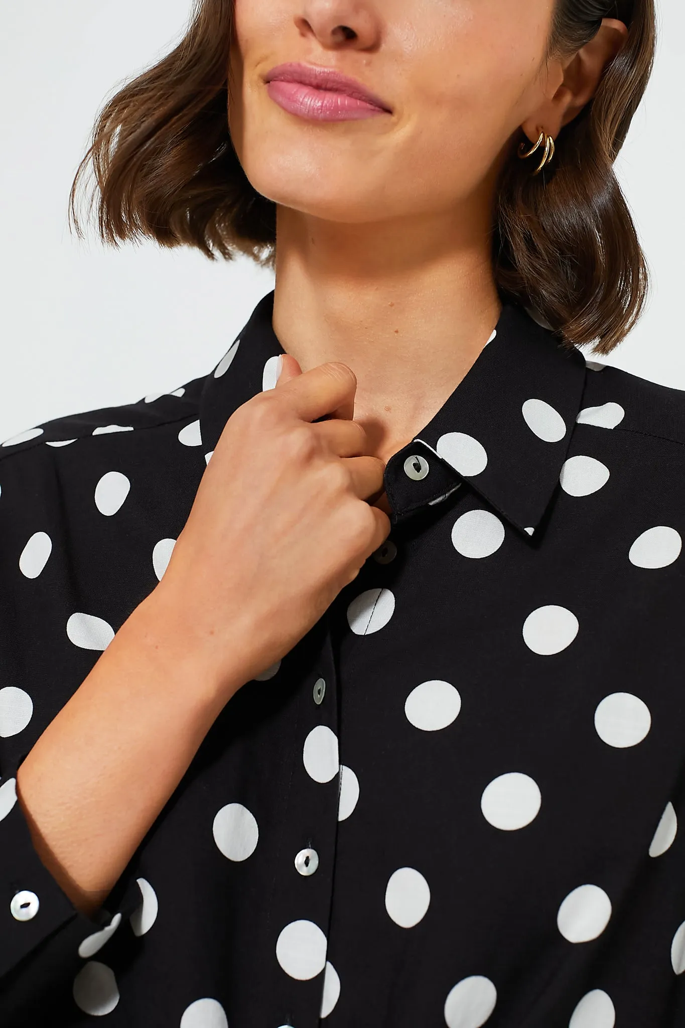 Black Polka Dot Tie-Front Juliana Shirt