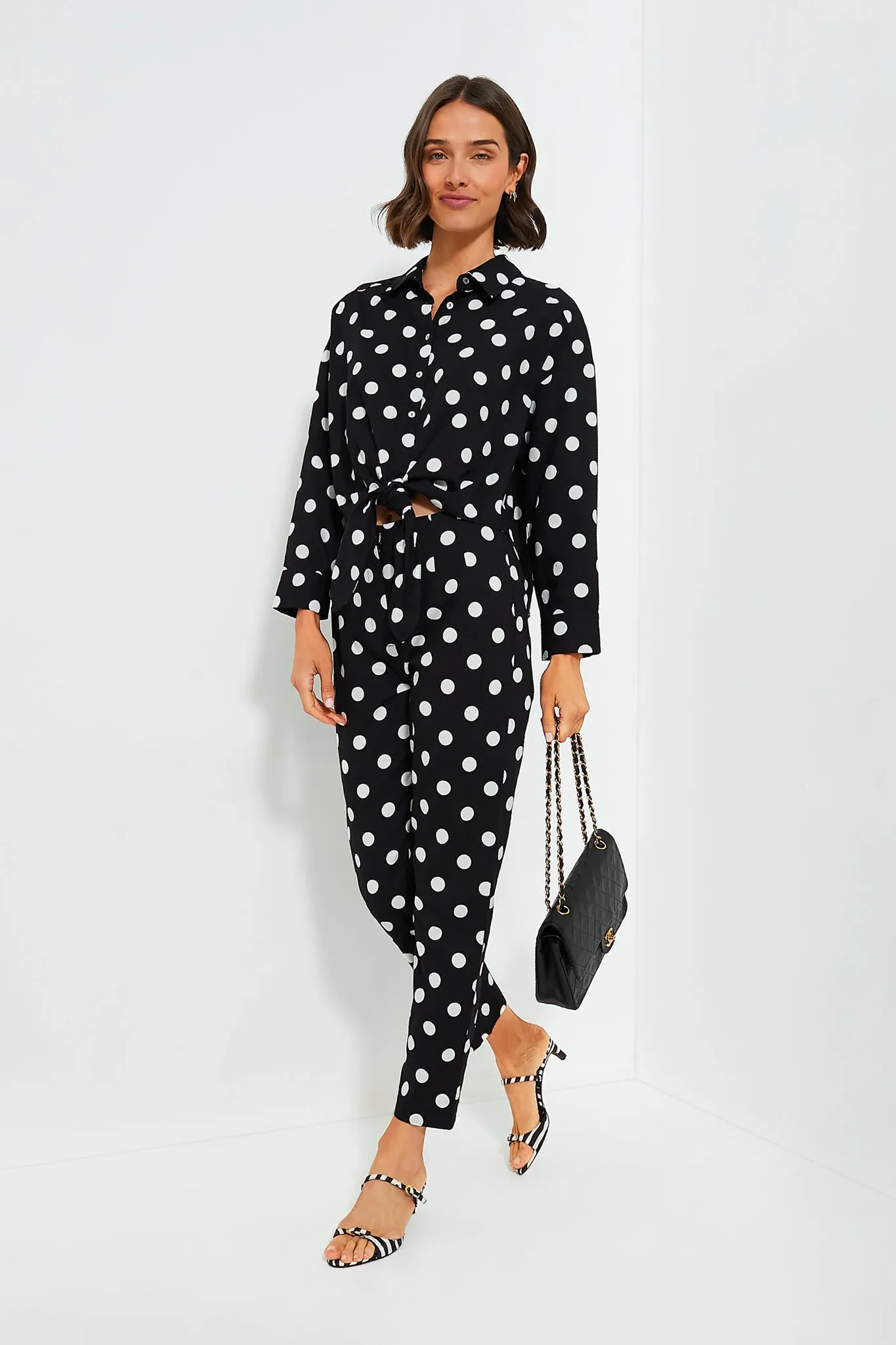 Black Polka Dot Tie-Front Juliana Shirt