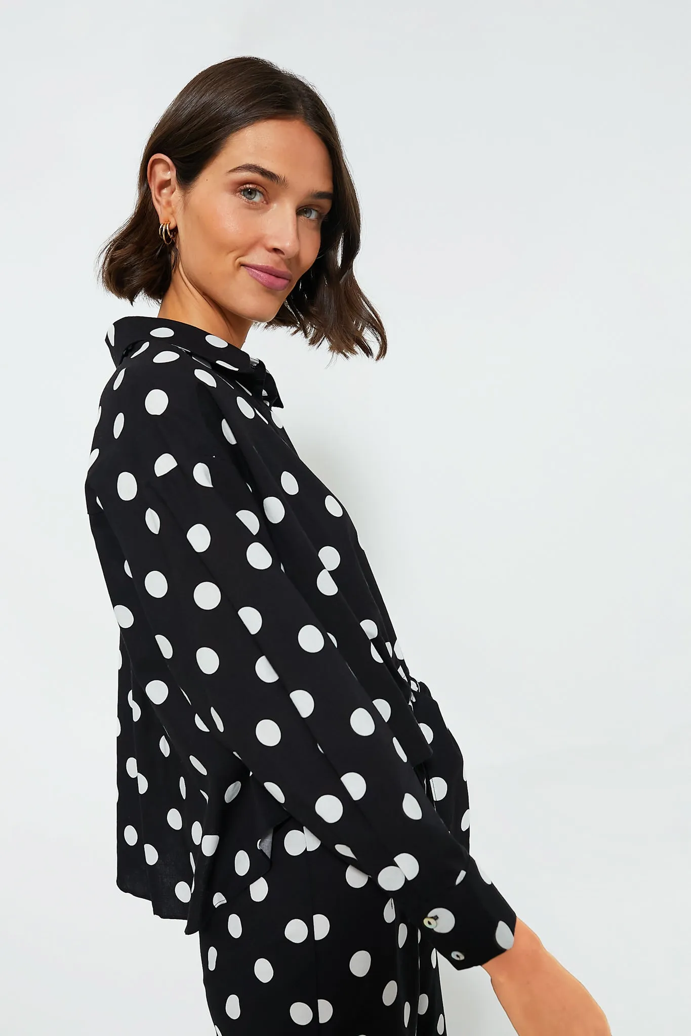 Black Polka Dot Tie-Front Juliana Shirt