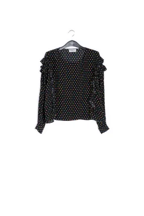 Black polka-dot top with ruffles