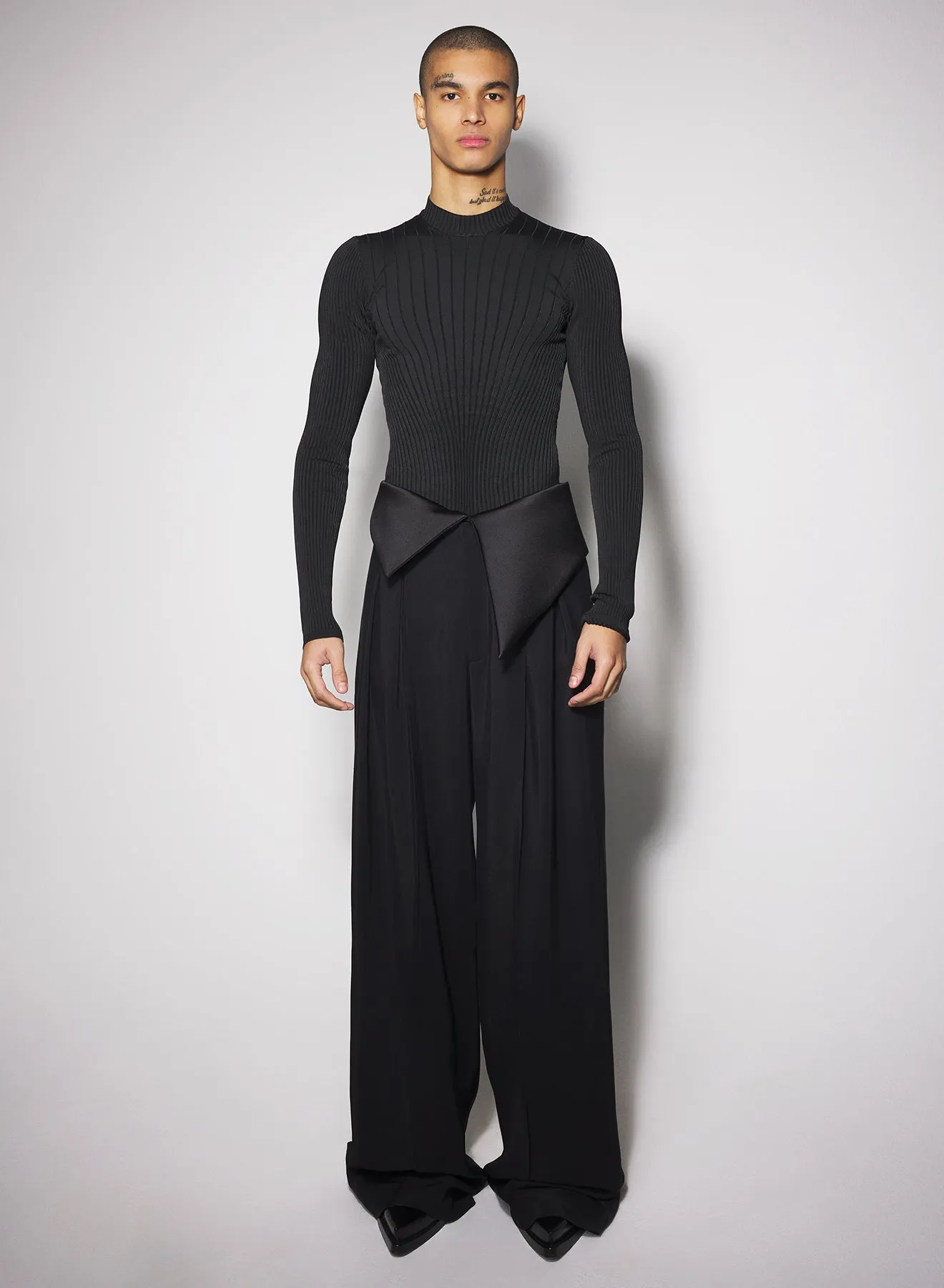 black satin cummerbund trousers