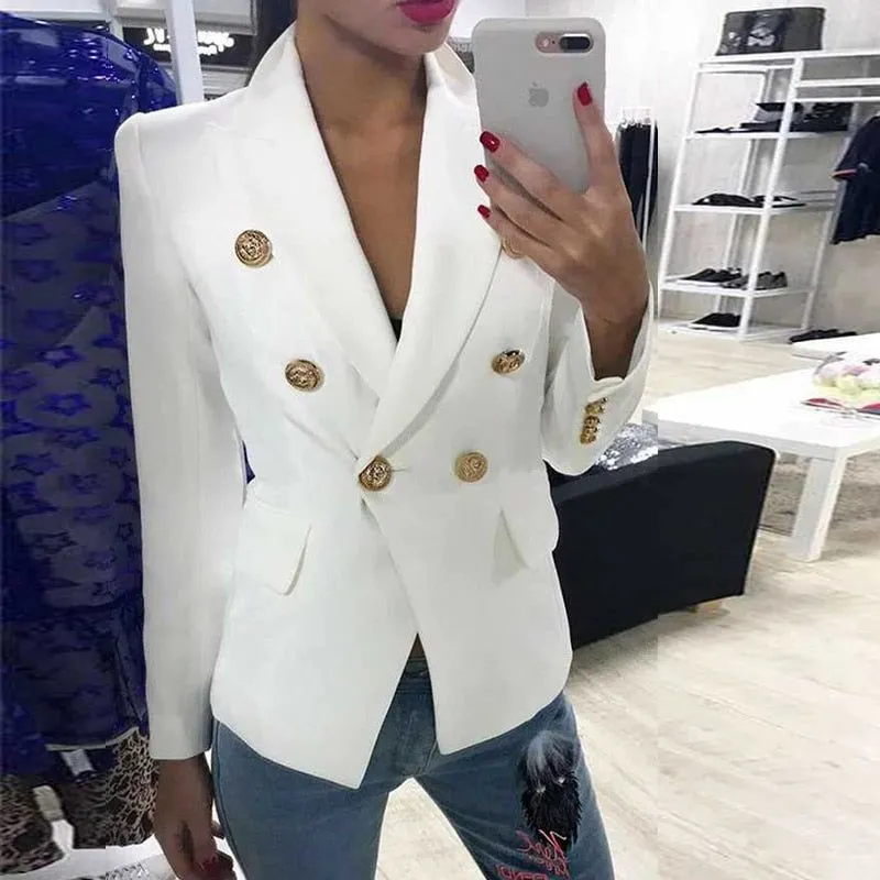 Black Women's Blazer Formal Double Breasted Buttons Blazer High Quality