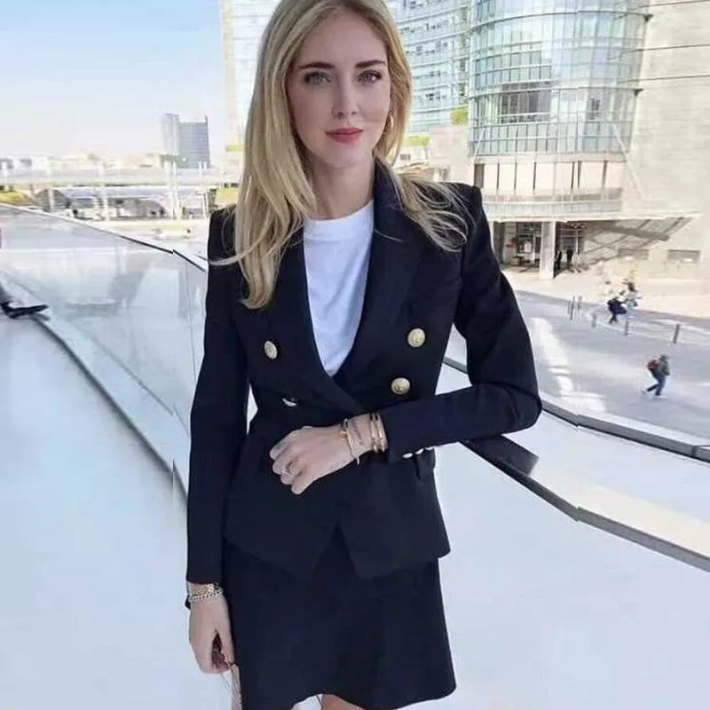 Black Women's Blazer Formal Double Breasted Buttons Blazer High Quality