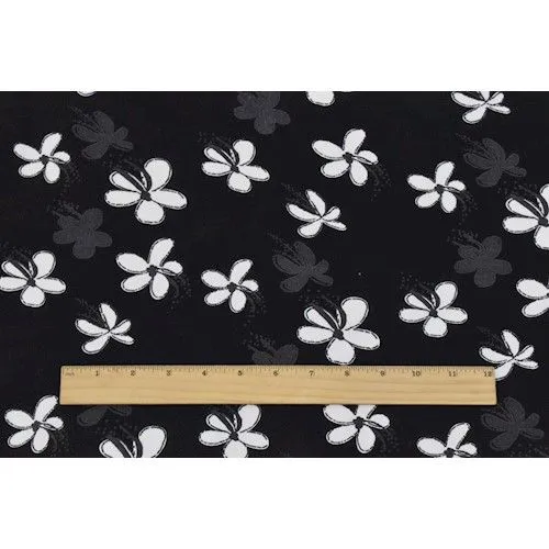 Black/White Floral Printed Crepe Faille Fabric