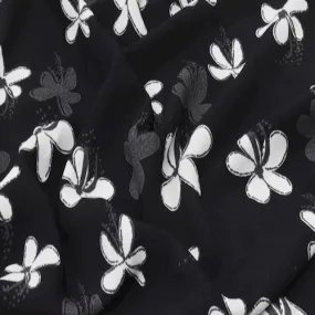 Black/White Floral Printed Crepe Faille Fabric