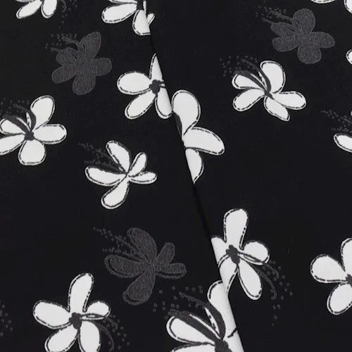 Black/White Floral Printed Crepe Faille Fabric