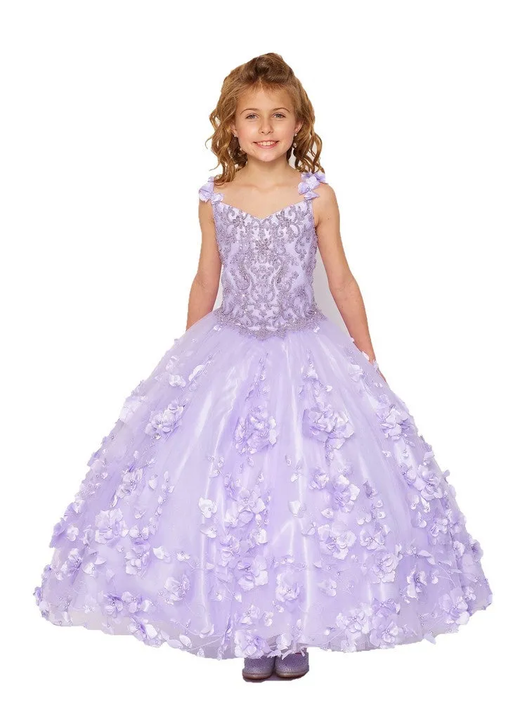 Bliss Big Girls Lilac 3D Stone Pearl Sweetheart Floral Cape Ball Gown 8-16