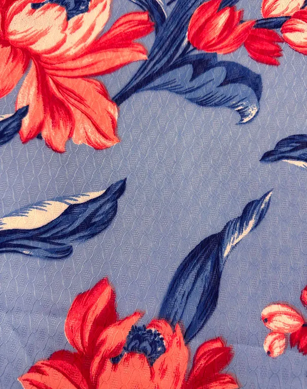 Blue Floral Print Jacquard Chiffon Fabric