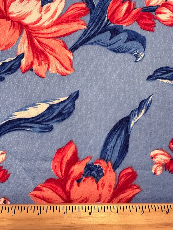 Blue Floral Print Jacquard Chiffon Fabric