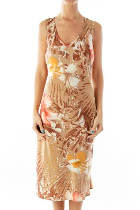 Brown Beige Floral Day Dress