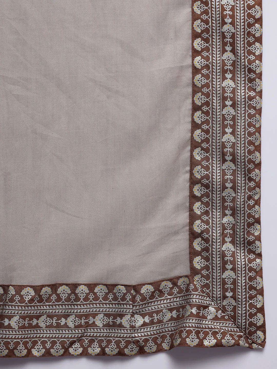 Brown Printed Pleated Kurta Set & Dupatta