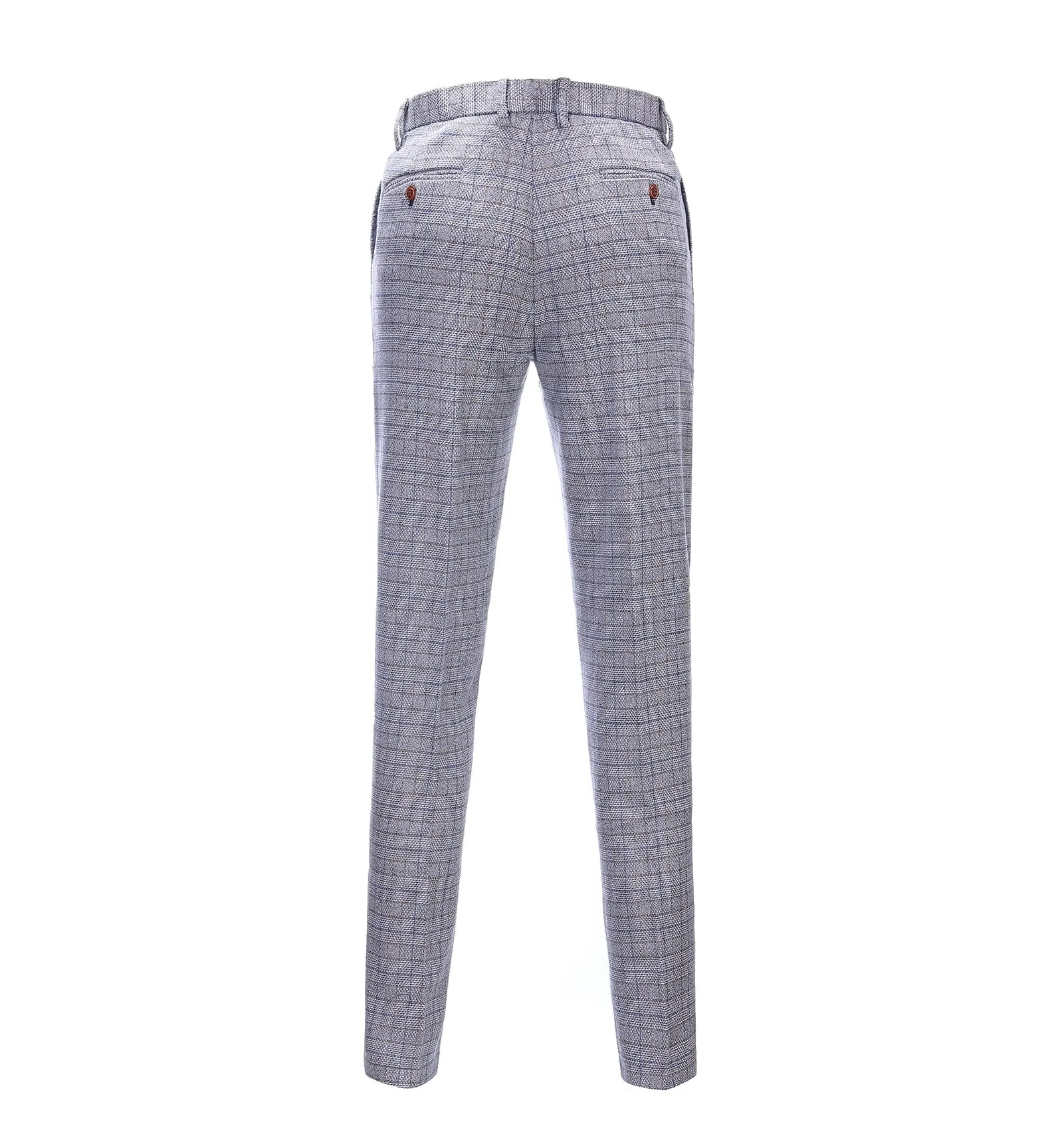 Casual Men's Suit Pants White Houndstooth Pleat-Front Trousers