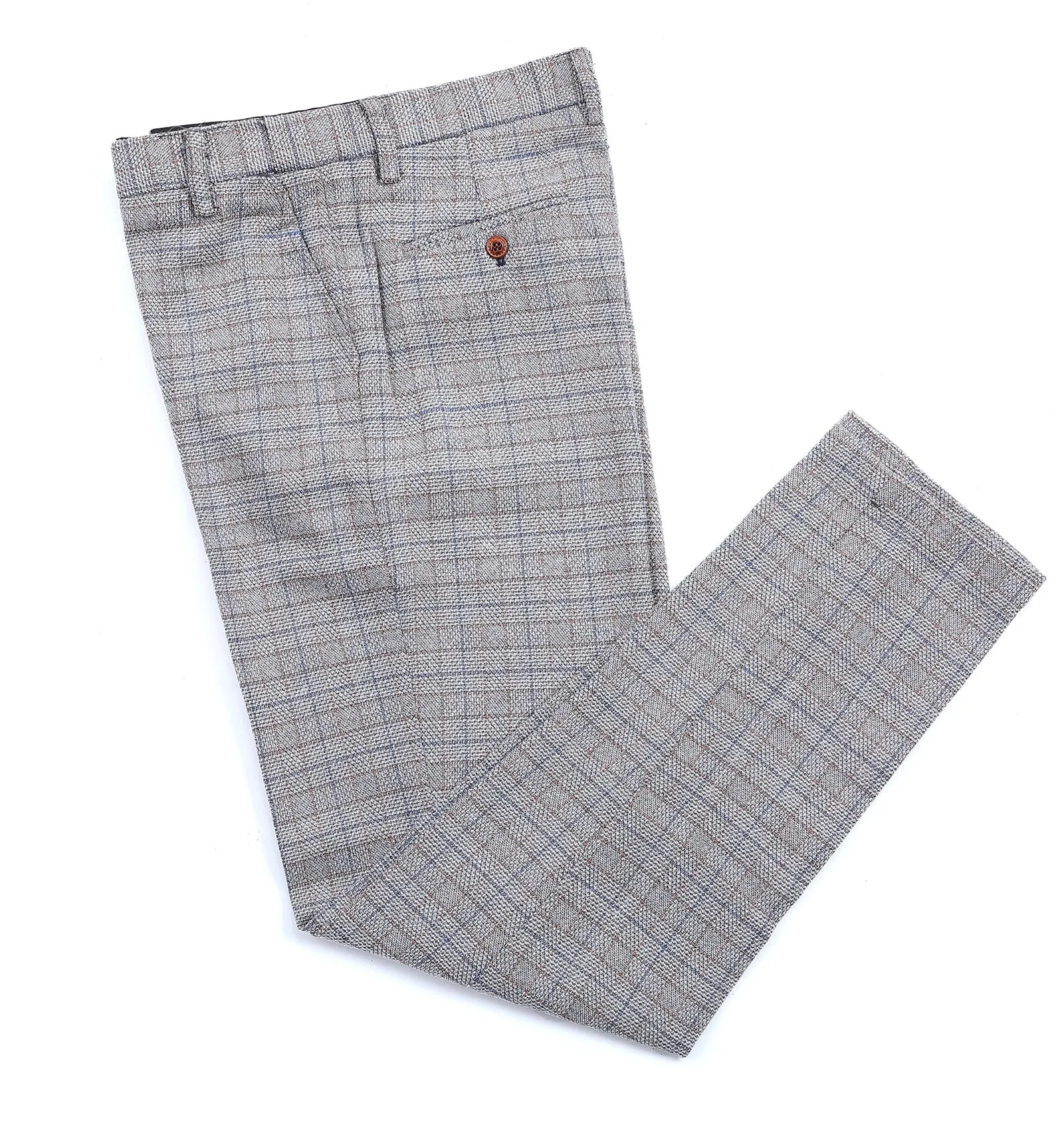 Casual Men's Suit Pants White Houndstooth Pleat-Front Trousers