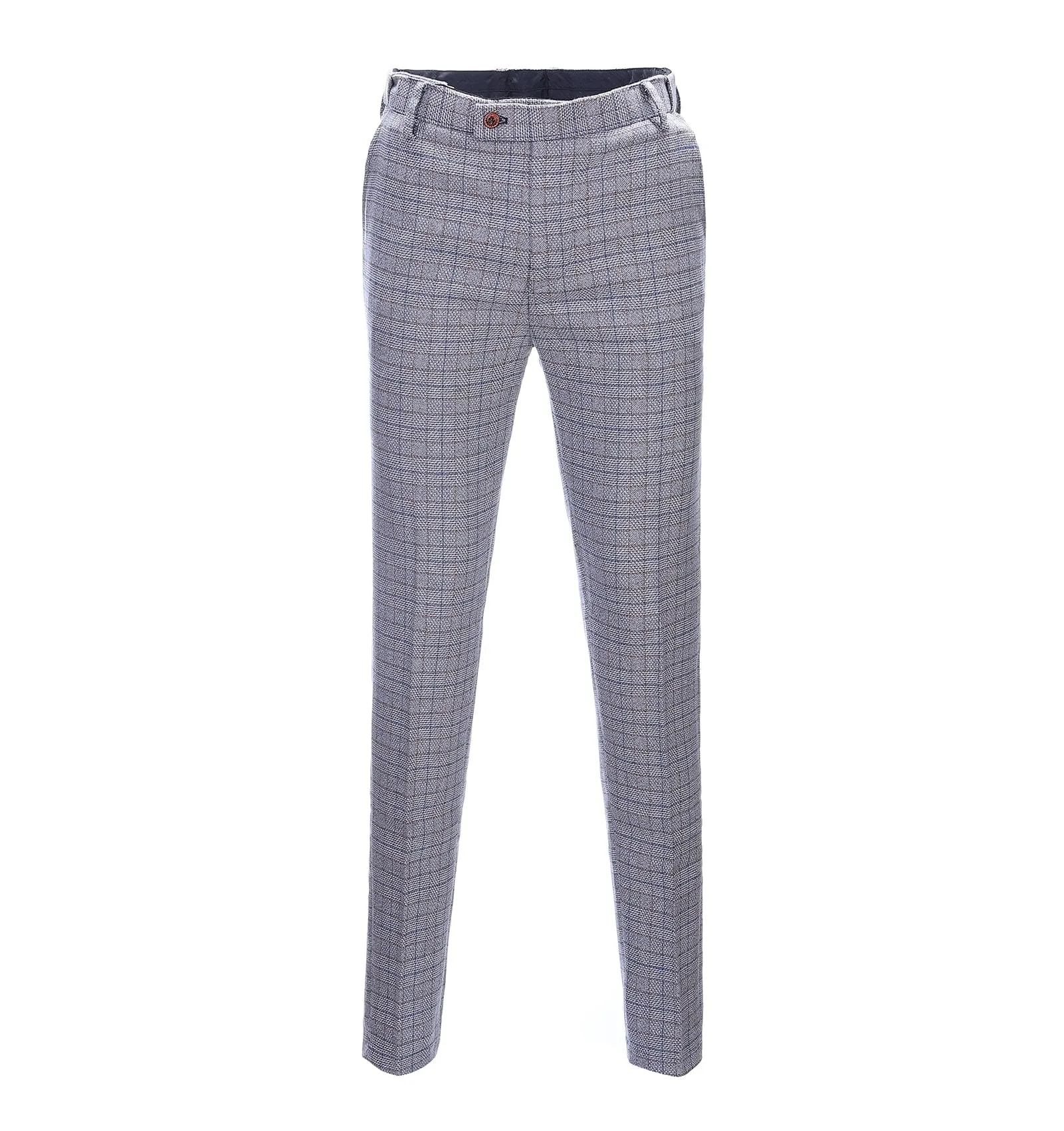 Casual Men's Suit Pants White Houndstooth Pleat-Front Trousers