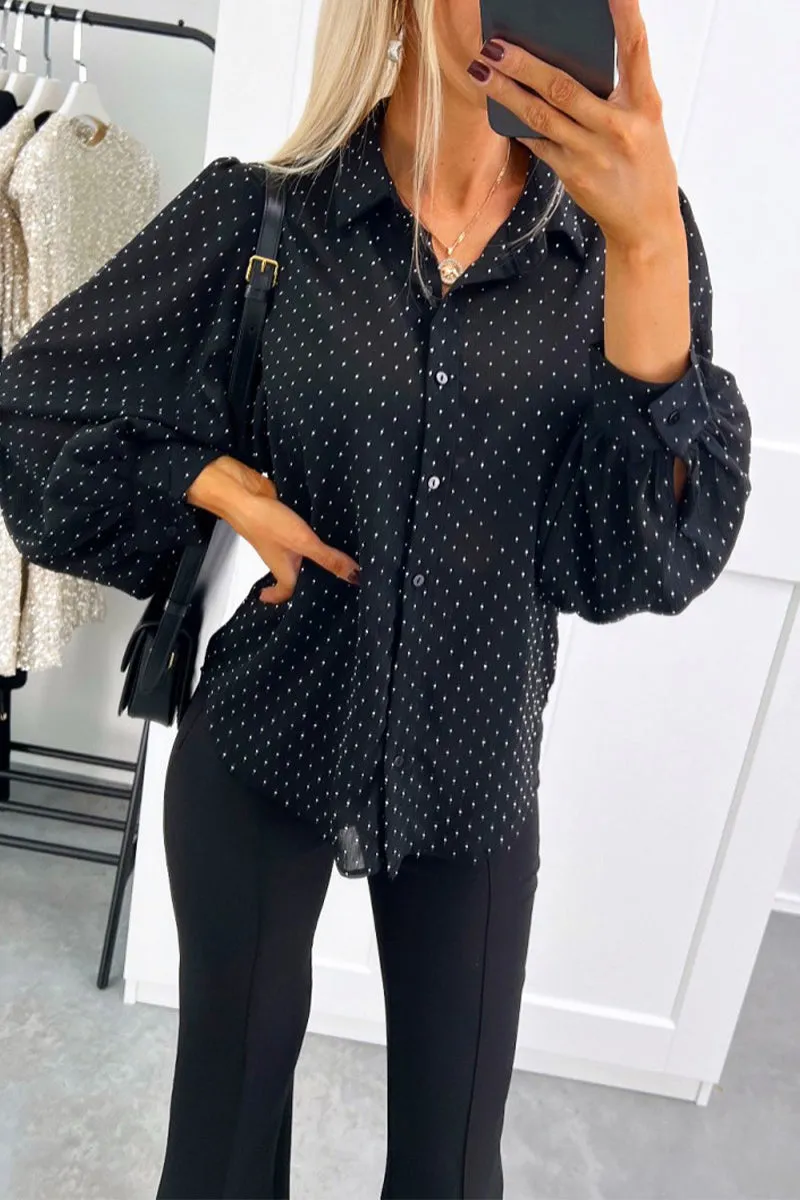 Casual Polka Dot Buttons Turndown Collar Blouses