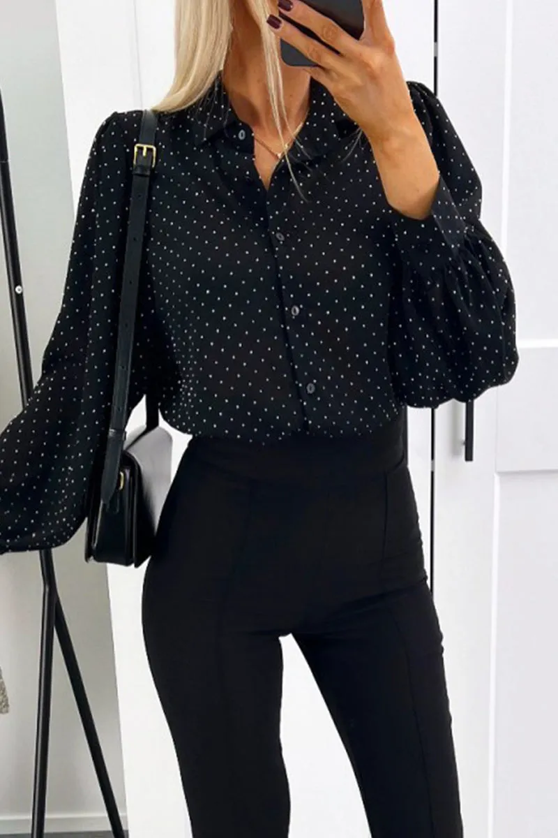 Casual Polka Dot Buttons Turndown Collar Blouses