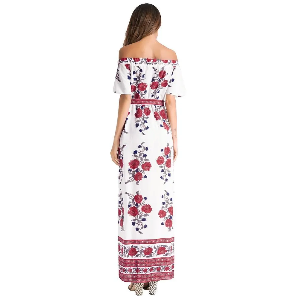 Cold Shoulder Print Off Shoulder Bandage Maxi Dresses