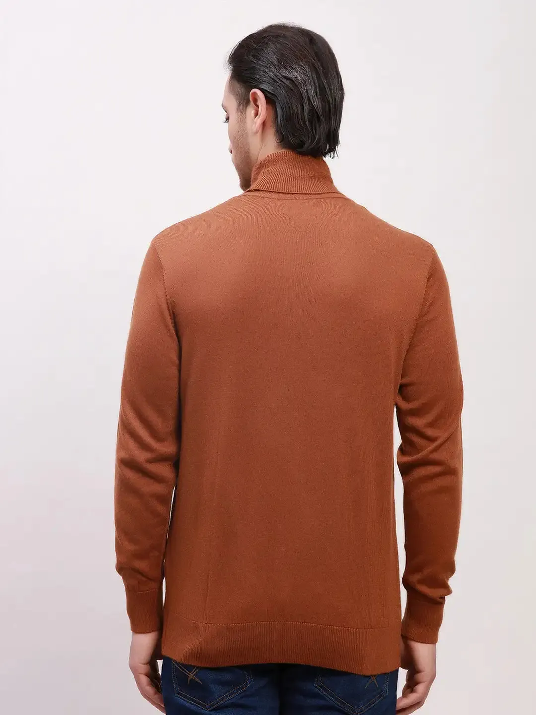 Colorplus Men Brown Solid Tailored Fit Wool Blend Full Sleeve V Neck Sweaters