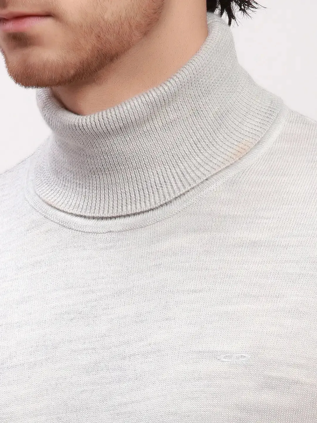 Colorplus Men Grey Solid Tailored Fit Wool Blend Full Sleeve V Neck Sweaters