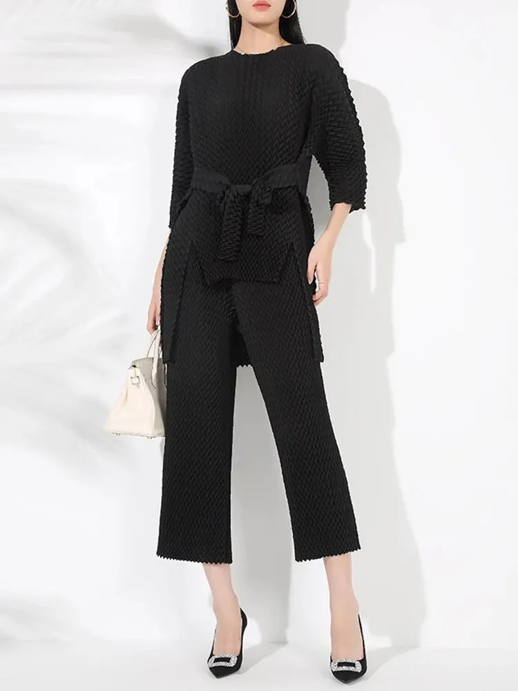 Couture Pleated Modern Trousers & Top Set