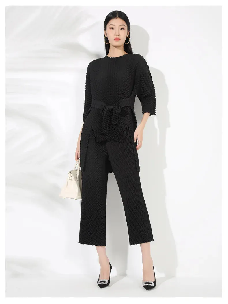 Couture Pleated Modern Trousers & Top Set