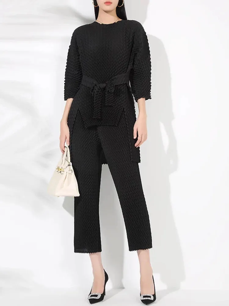 Couture Pleated Modern Trousers & Top Set