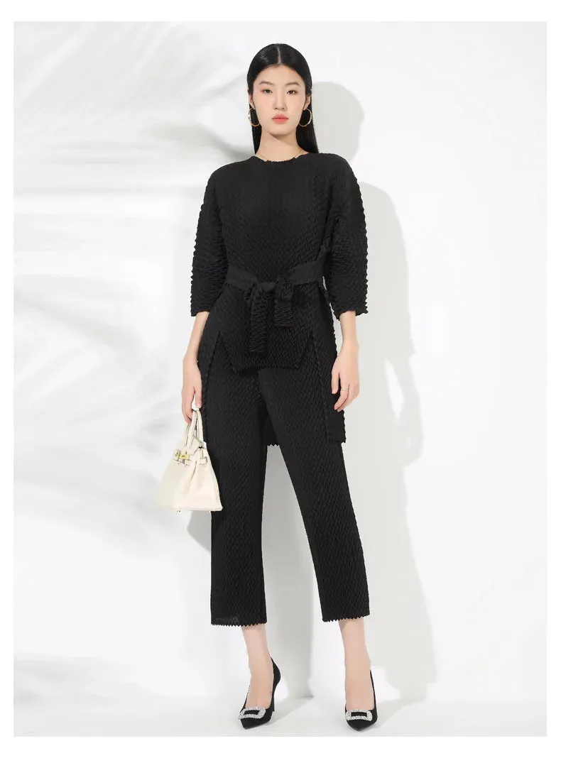 Couture Pleated Modern Trousers & Top Set