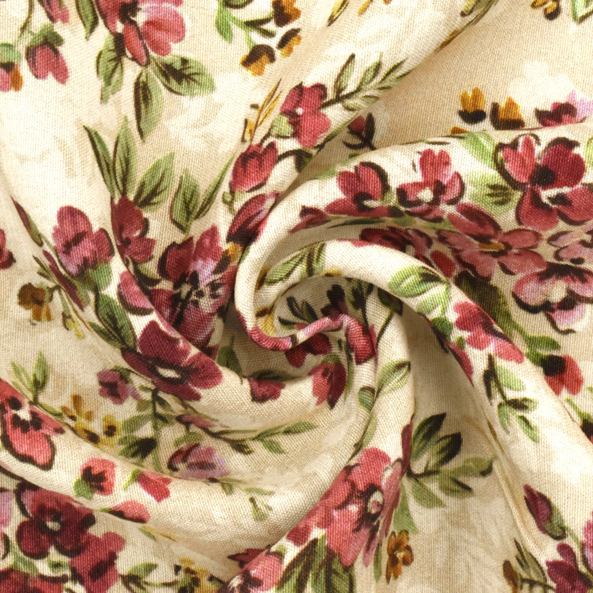 Cream Beige-Multi Famous Designer Floral Printed Crepe Faille Woven Fabric