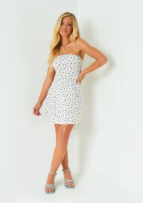 Dani White Floral Skater Bandeau Dress