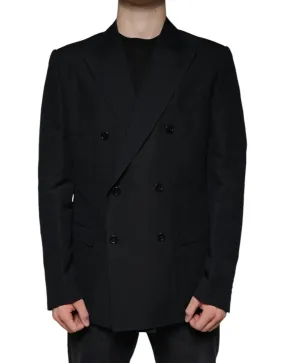 Dolce & Gabbana Black Linen Double Breasted Dress Blazer