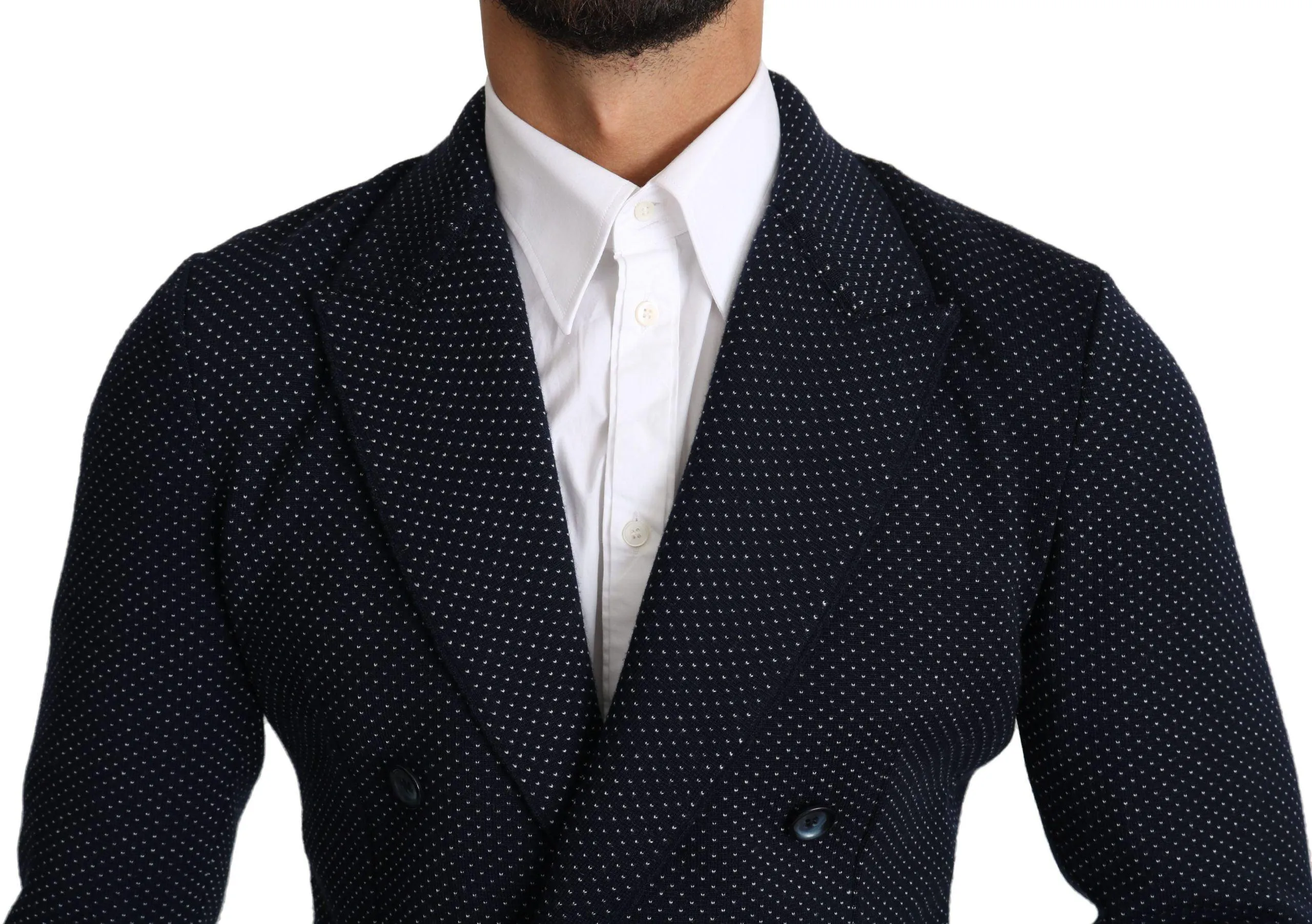 Dolce & Gabbana Dark Blue Dotted Double Breasted Coat Blazer