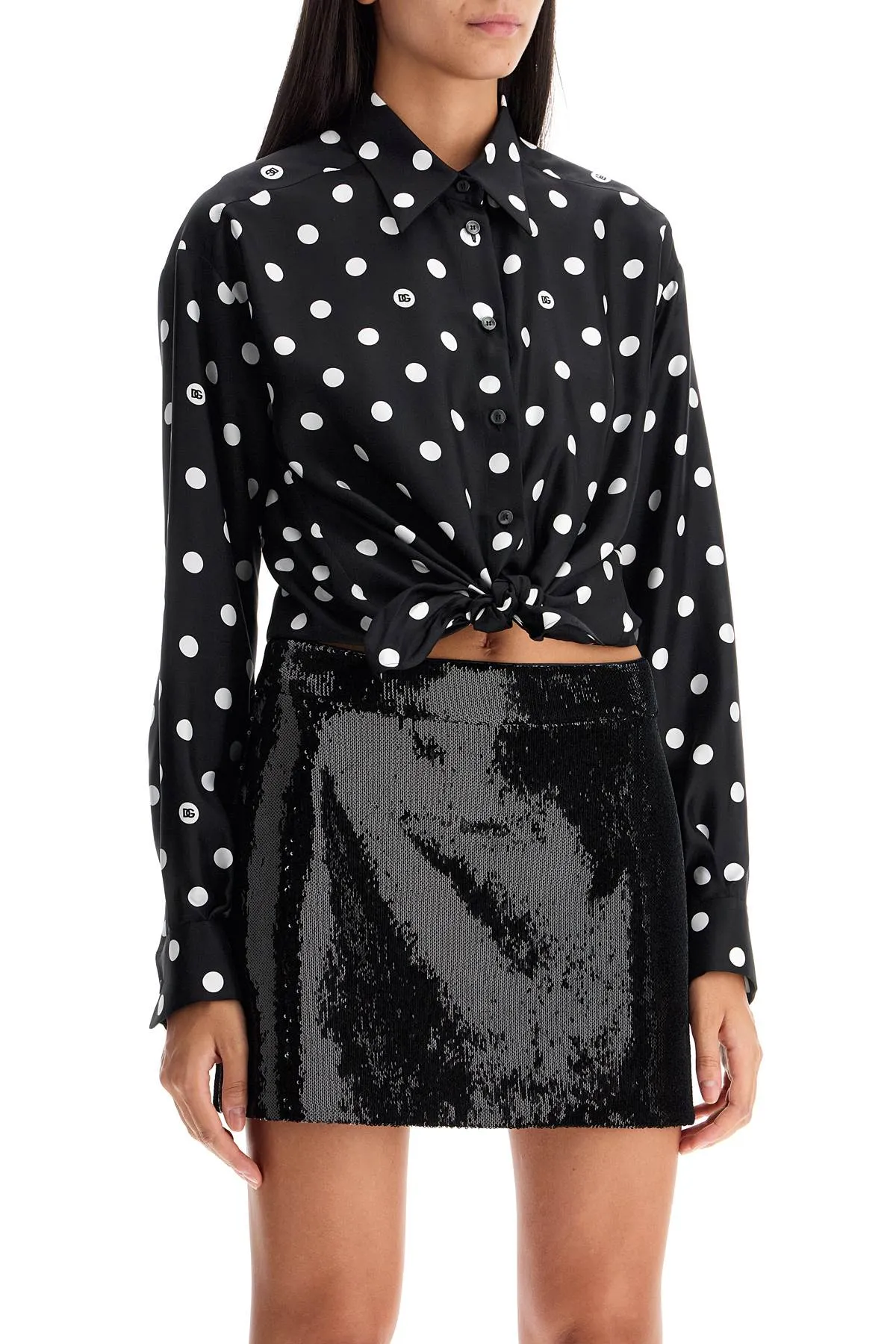 Dolce & Gabbana Silk Polka Dot Print Blouse