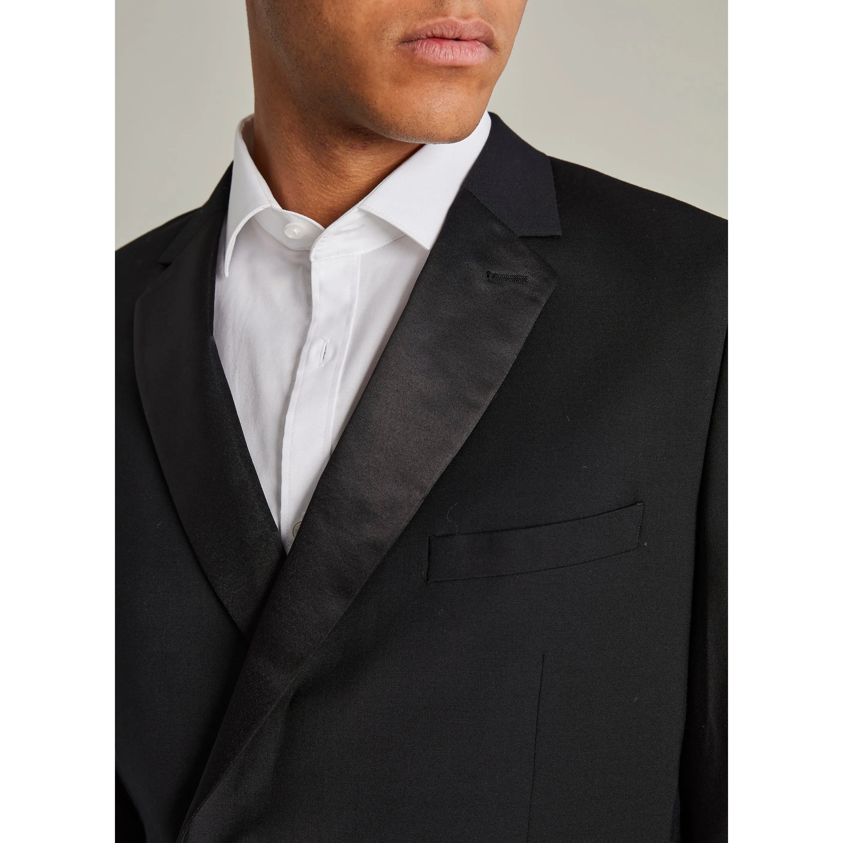 Double Breasted Notch Lapel Tuxedo Blazer - Black