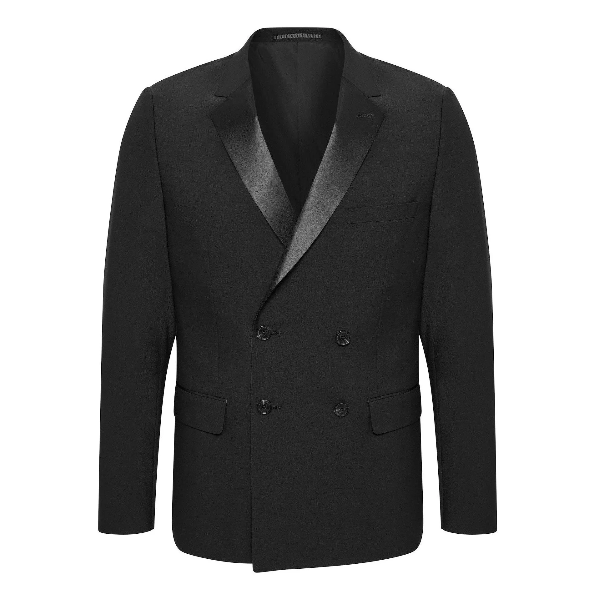 Double Breasted Notch Lapel Tuxedo Blazer - Black