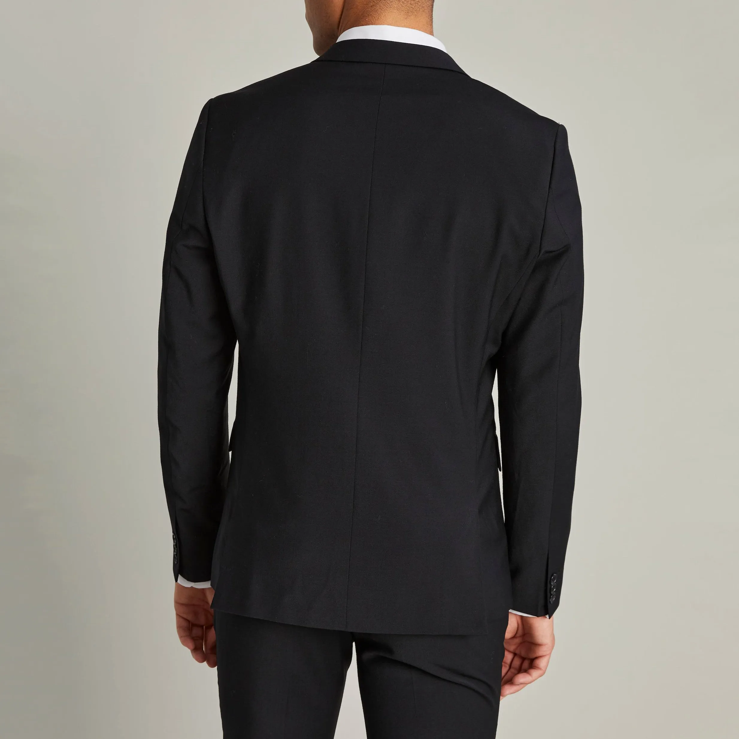 Double Breasted Notch Lapel Tuxedo Blazer - Black