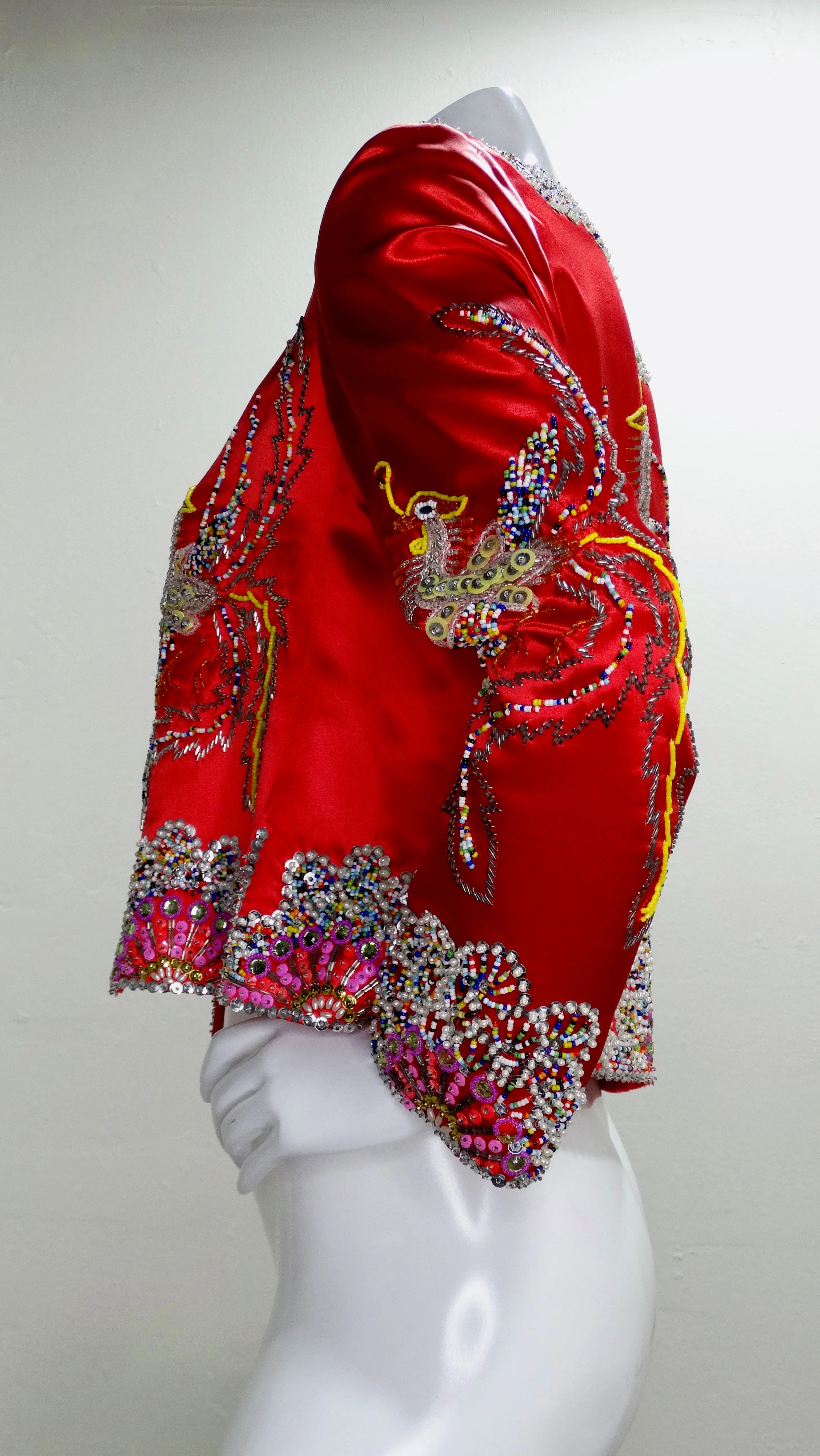 Dynasty 1960s Beaded Phoenix Satin Jacket