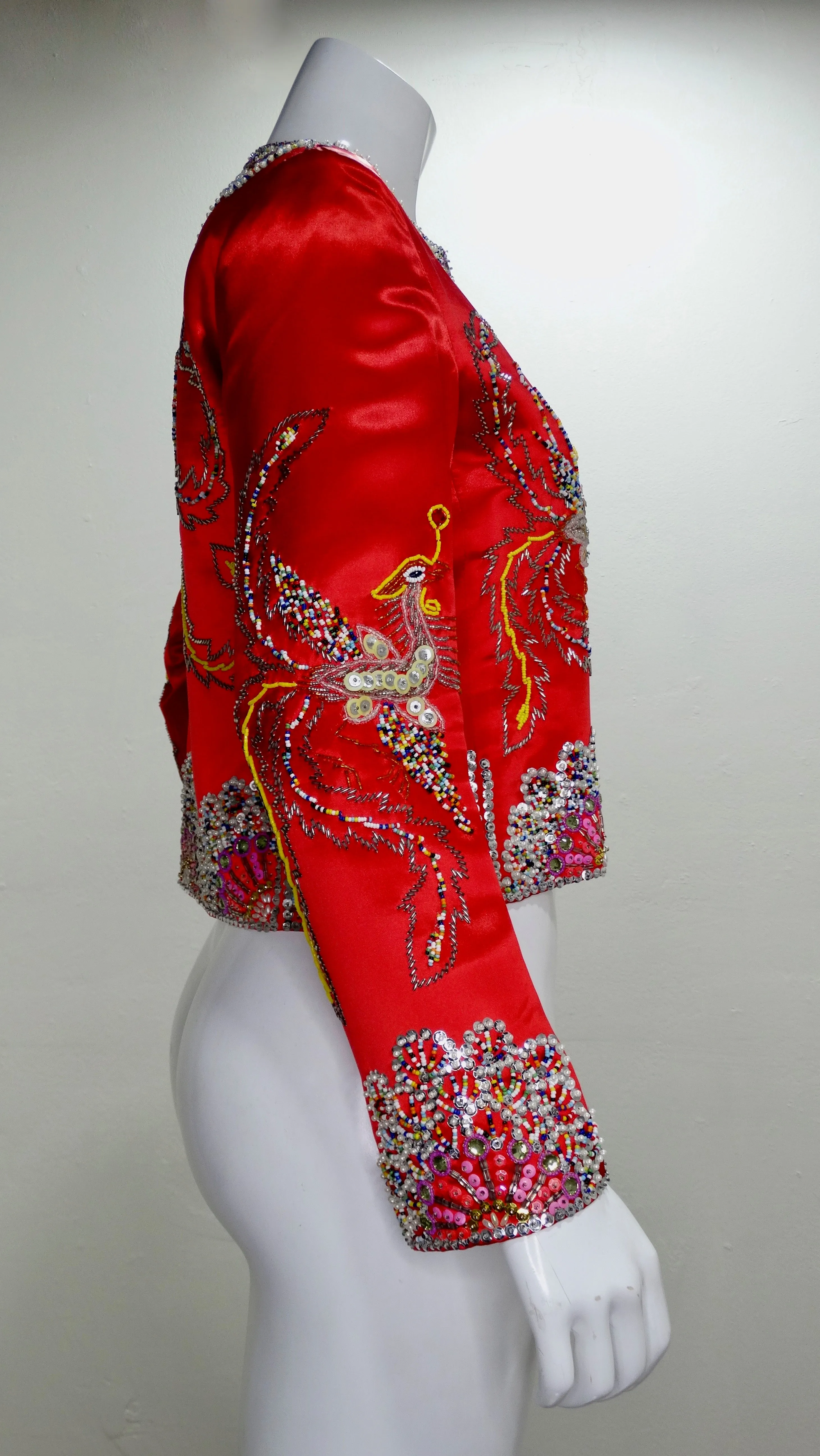 Dynasty 1960s Beaded Phoenix Satin Jacket