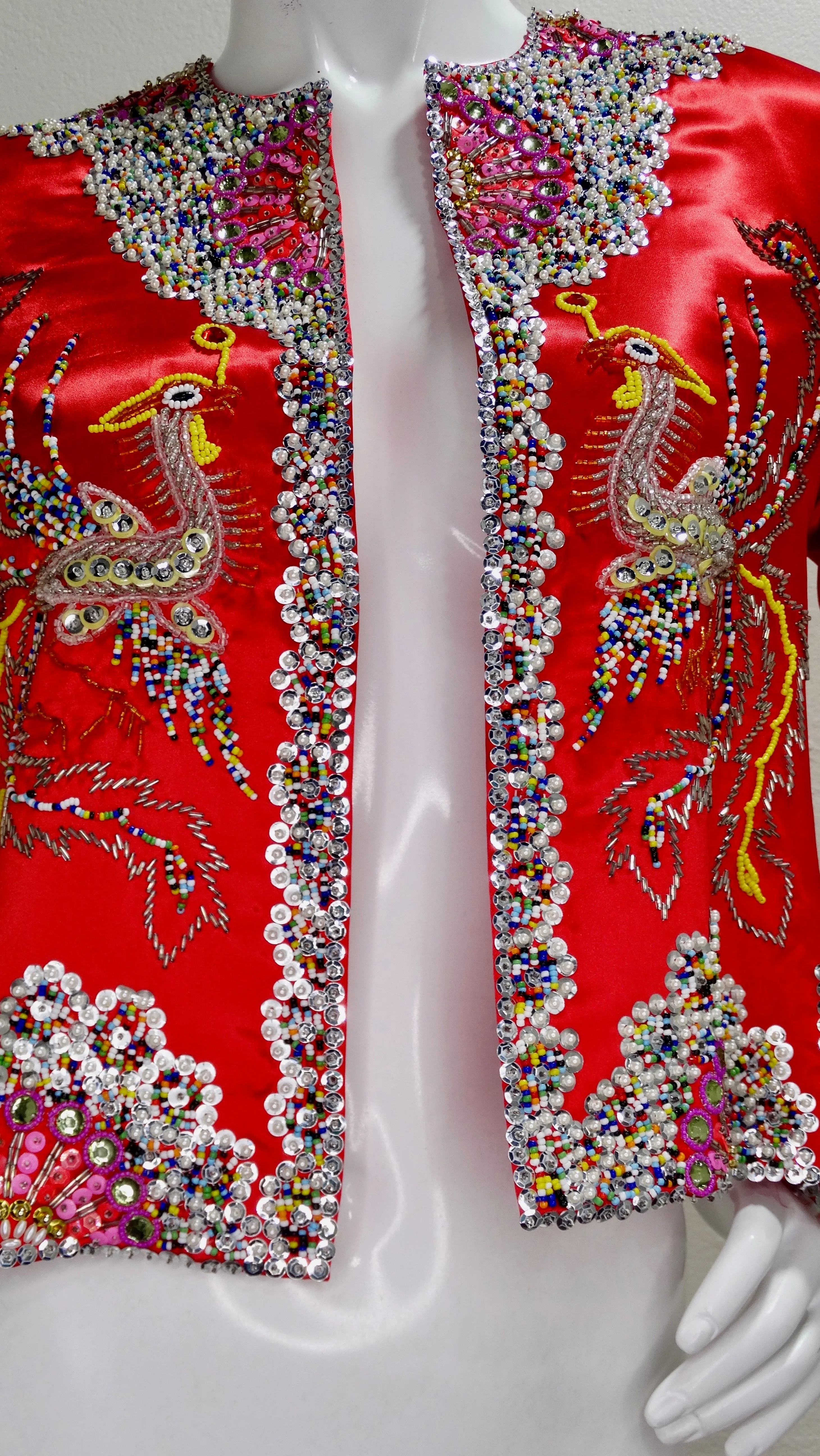 Dynasty 1960s Beaded Phoenix Satin Jacket