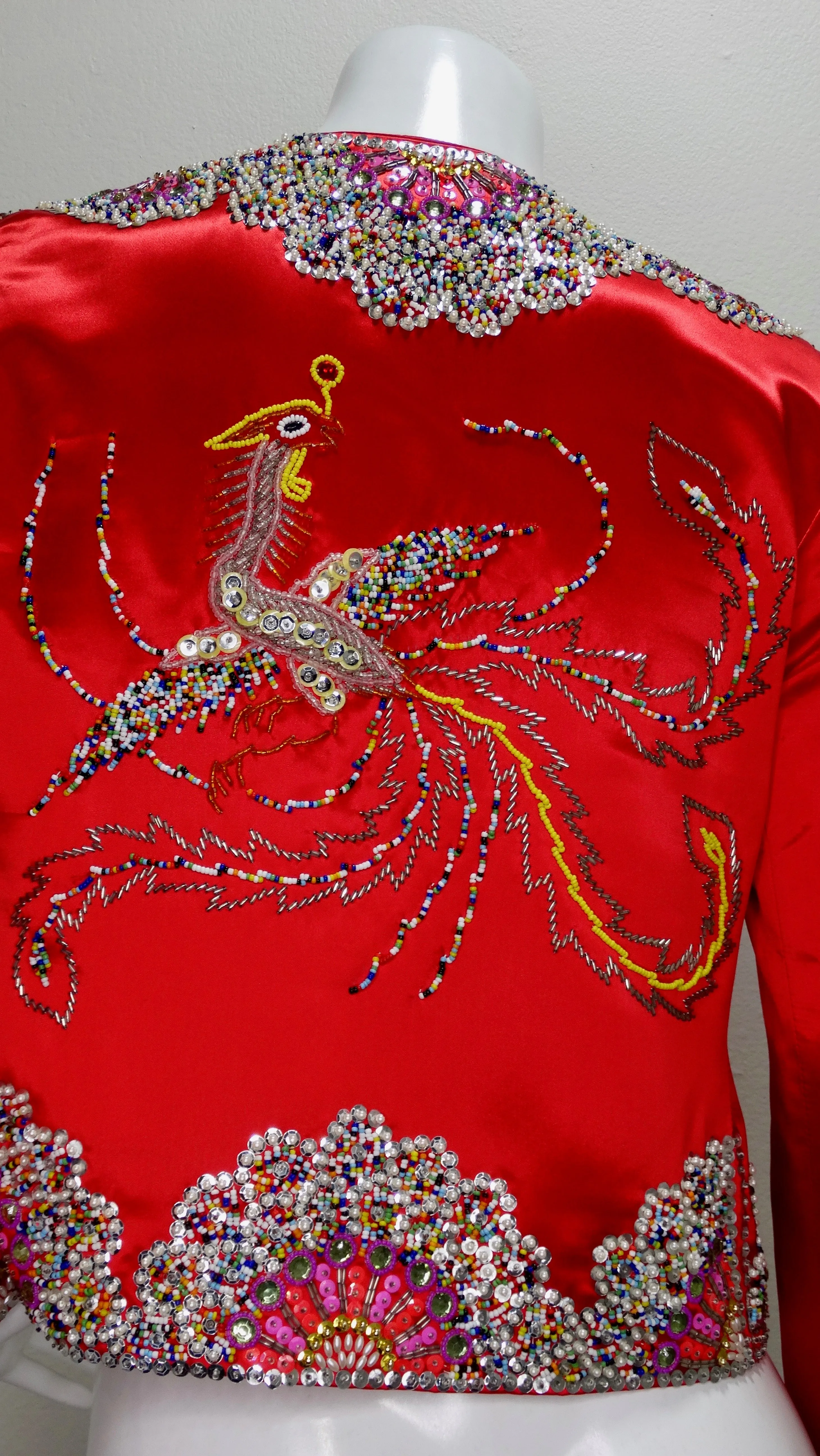 Dynasty 1960s Beaded Phoenix Satin Jacket