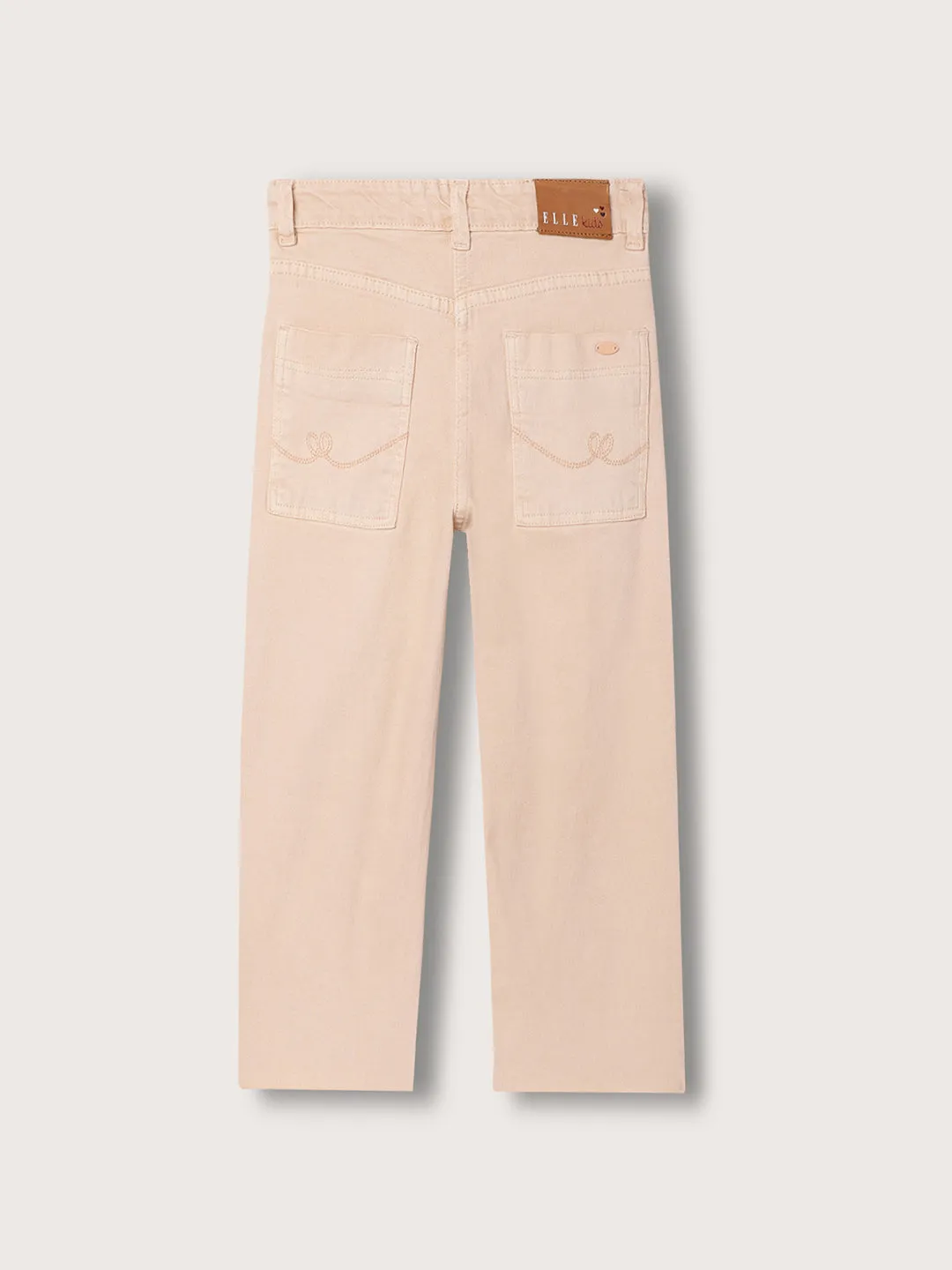 Elle Kids Girls Pastel Orange Solid Wide Leg Jeans